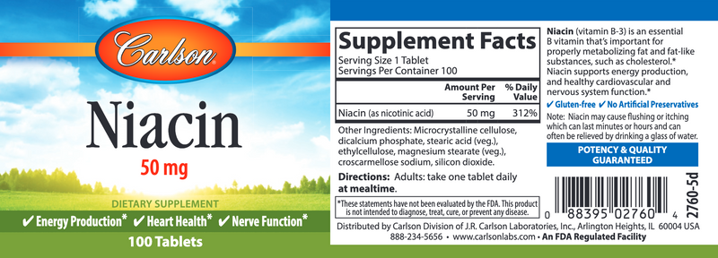 Niacin 50 mg 100 Tablets