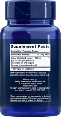 Ginkgo Biloba Certified Extract 120 mg 365 vegetarian capsules